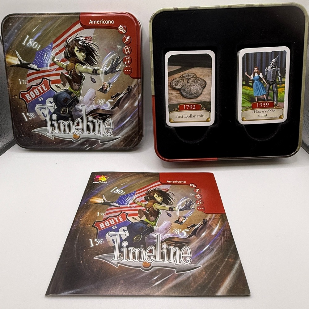 Timeline Americana Card Game 110 Card Expansion History Trivia Tin Complete